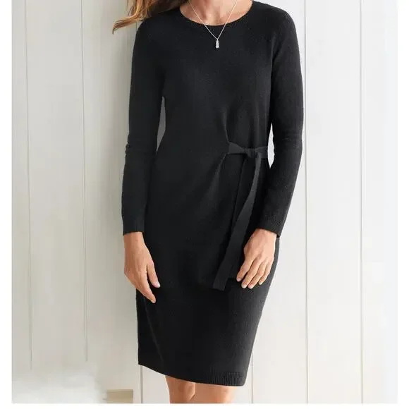 Talbots sz. Med. petite black shimmery sweater dress classic demure mature  #4249